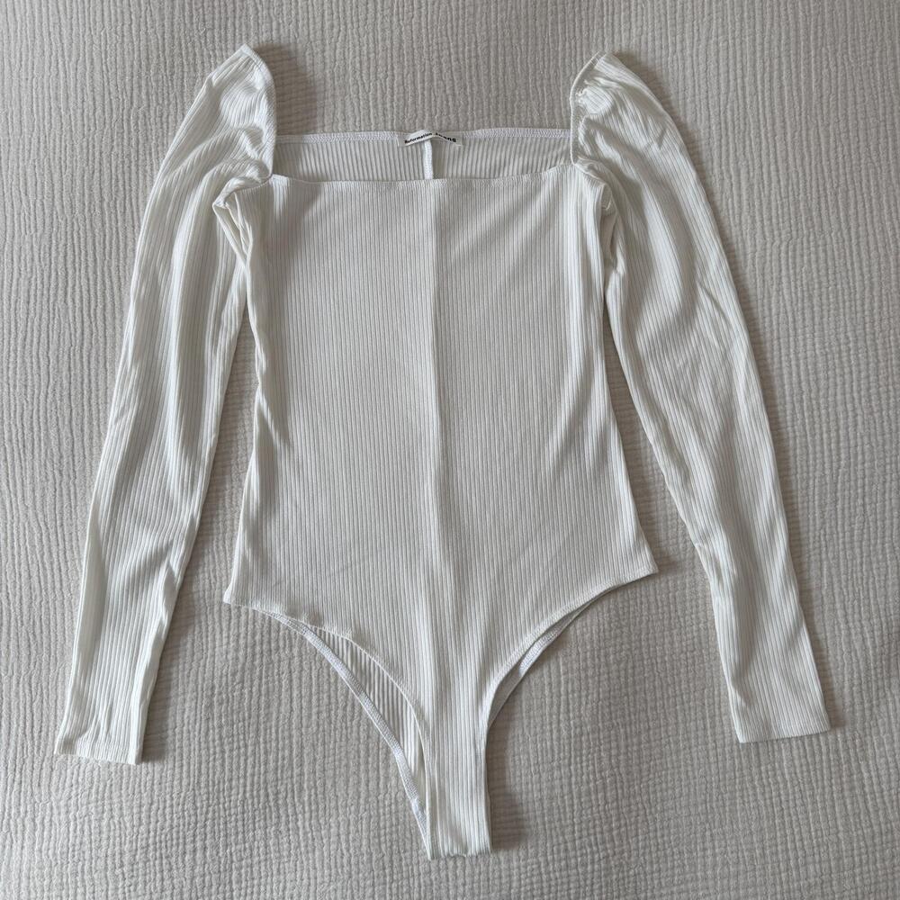 Reformation White Ribbed Square Neck Bodysuit Women's Small